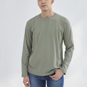 Kaos Polos Pria Lengan Panjang Hijau Sage