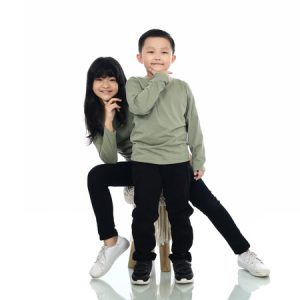 Kaos Polos Anak Lengan Panjang Hijau Sage