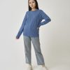 Kaos Polos Wanita Lengan Panjang Steel Blue