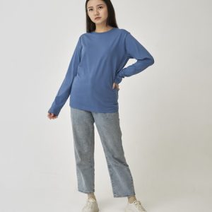 Kaos Polos Wanita Lengan Panjang Steel Blue