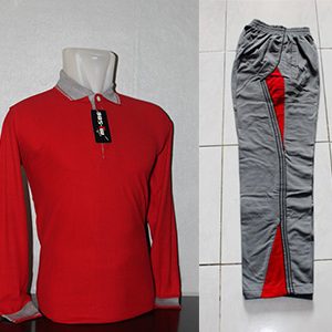 Seragam Olahraga Polos Warna Merah Abu