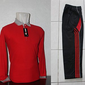 Seragam Olahraga Polos Merah Lengan Panjang