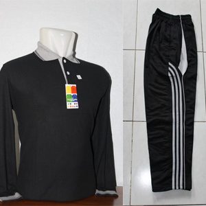 Seragam Olahraga Polos Warna Hitam Lengan Panjang