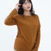 Kaos Polos Wanita Lengan Panjang Warna Caramel - Gambar 2