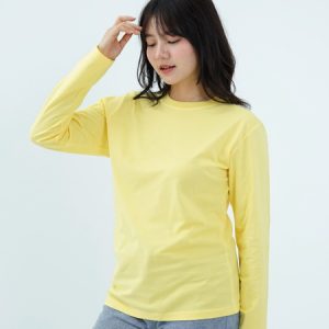 Kaos Polos Wanita Lengan Panjang Kuning Muda