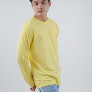 Kaos Polos Pria Lengan Panjang Kuning Muda