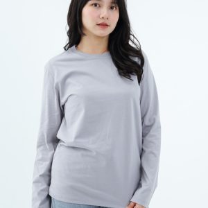 Kaos Polos Wanita Lengan Panjang Abu Muda