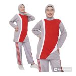 Seragam Olahraga Muslimah Tunik Merah Abu