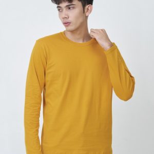 Kaos Polos Pria Lengan Panjang Warna Mustard