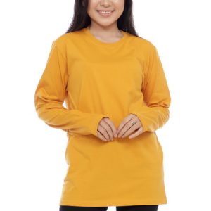 Kaos Polos Wanita Lengan Panjang Kuning Mustard