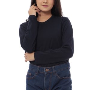 Kaos Polos Wanita Lengan Panjang Biru Dongker