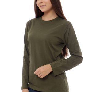 Kaos Polos Wanita Lengan Panjang Hijau Army