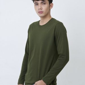 Kaos Polos Pria Lengan Panjang Hijau Army