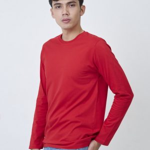 Kaos Polos Pria Lengan Panjang Warna Merah