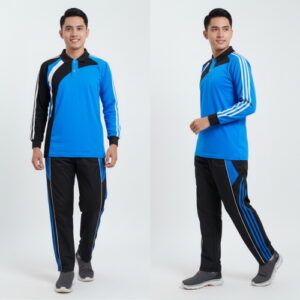 Setelan Kaos Training Olahraga Warna Turkis Hitam