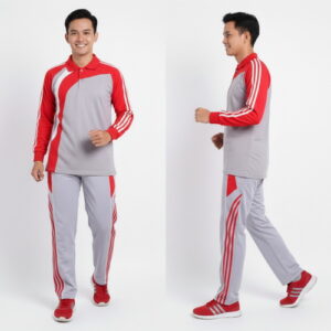 Setelan Kaos Training Olahraga Warna Abu Merah