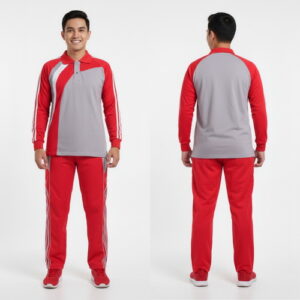 Setelan Kaos Training Olahraga Warna Merah Abu