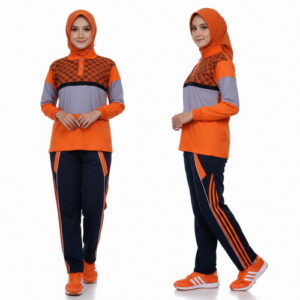 Setelan Kaos Olahraga Motif Batik Warna Orange