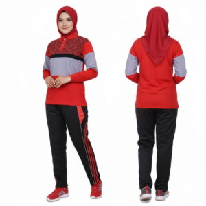 Setelan Kaos Olahraga Motif Batik Warna Merah