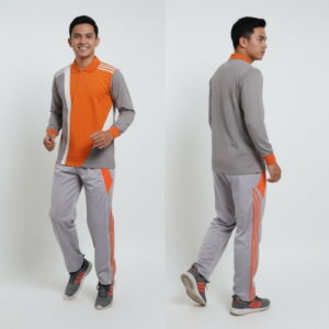Setelan Training Seragam Olahraga Warna Orange Abu