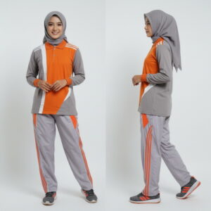 Setelan Training Seragam Olahraga Orange Abu