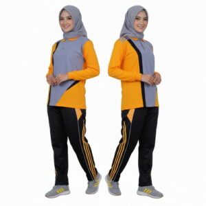 Setelan Training Seragam Olahraga Warna Abu Kuning