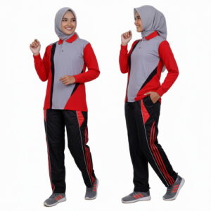 Setelan Training Seragam Olahraga Warna Abu Merah Hitam