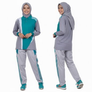 Setelan Olahraga Wanita Warna Toska Abu