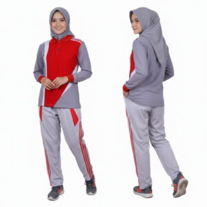 Setelan Training Seragam Olahraga Warna Merah Abu
