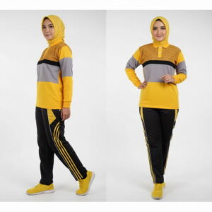 Setelan Kaos Olahraga Motif Batik Warna Kuning