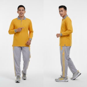 Setelan Kaos Olahraga Polos Warna Kuning Abu