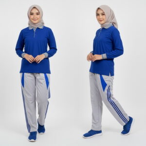 Setelan Olahraga Polo Wanita Warna Benhur Abu