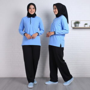 Setelan Olahraga Polo Wanita Warna Biru Langit