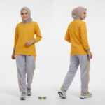 Setelan Olahraga Polo Wanita Warna Kuning Abu