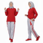 Setelan Olahraga Polo Wanita Warna Merah Abu