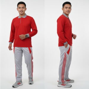 Setelan Kaos Olahraga Polos Warna Merah Abu