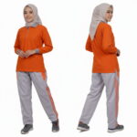 Setelan Olahraga Polo Wanita Warna Orange Abu