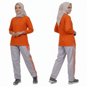 Setelan Olahraga Polo Wanita Warna Orange Abu