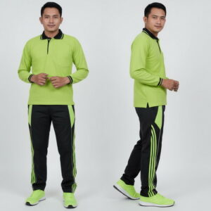 Setelan Kaos Olahraga Polos Warna Hijau Stabilo