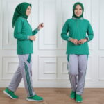 Setelan Olahraga Polo Wanita Warna Toska Abu