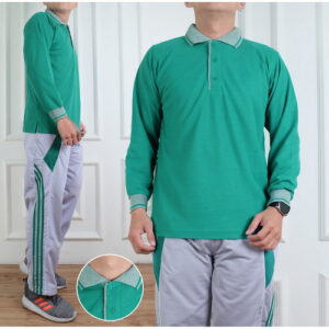 Setelan Kaos Olahraga Polos Warna Toska Abu